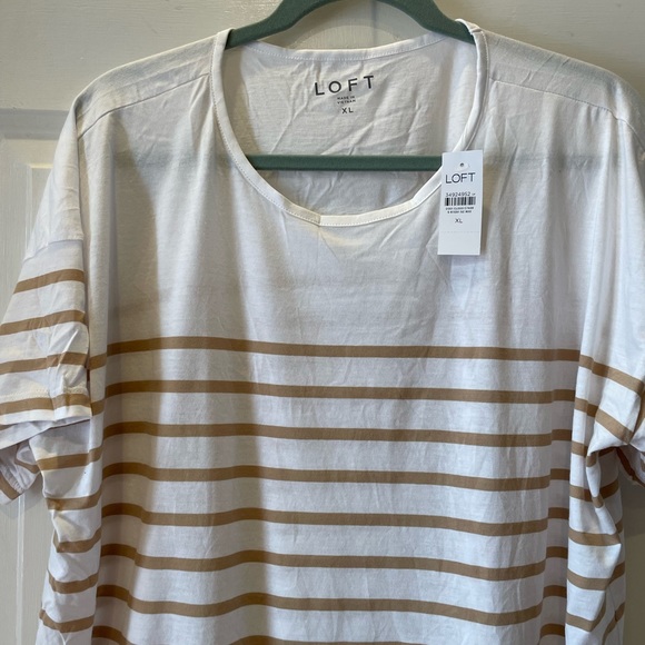 NWT Loft Cotton Tee Size XL White and Beige - Picture 2 of 3